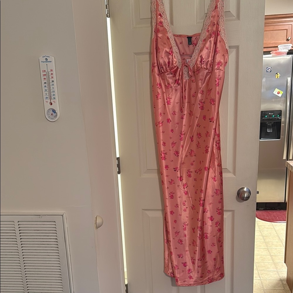 Floral Pink Satin Nightgown